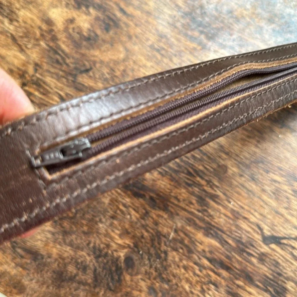 NRA travel zipper belt w/ American Eagle, Flag & NRA embossed leather belt sz 46
